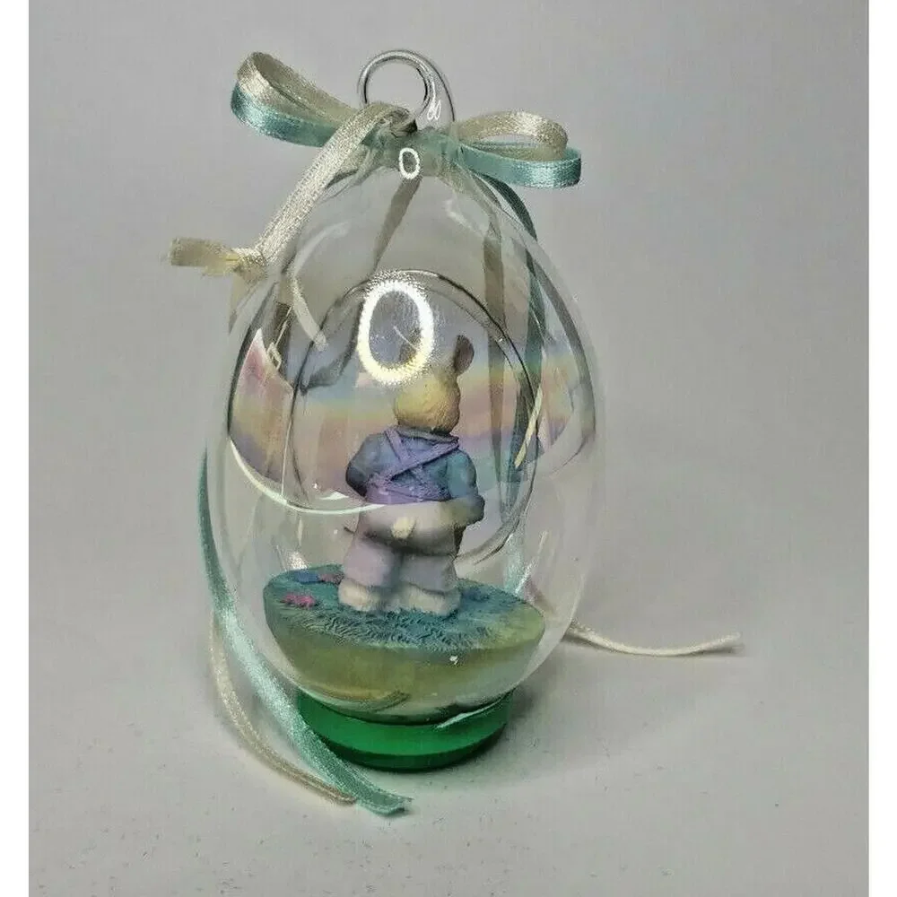 Vintage Hand Blown Glass Scene Inside Easter‎ Bunnies New In Box U77/19